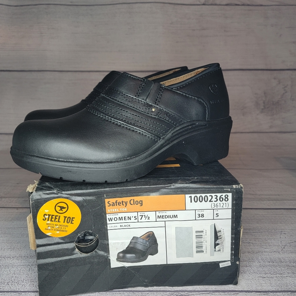 Ariat Women's Safety Clog, Black, Style 10002368 Steel Toe Slip On SZ 7.5